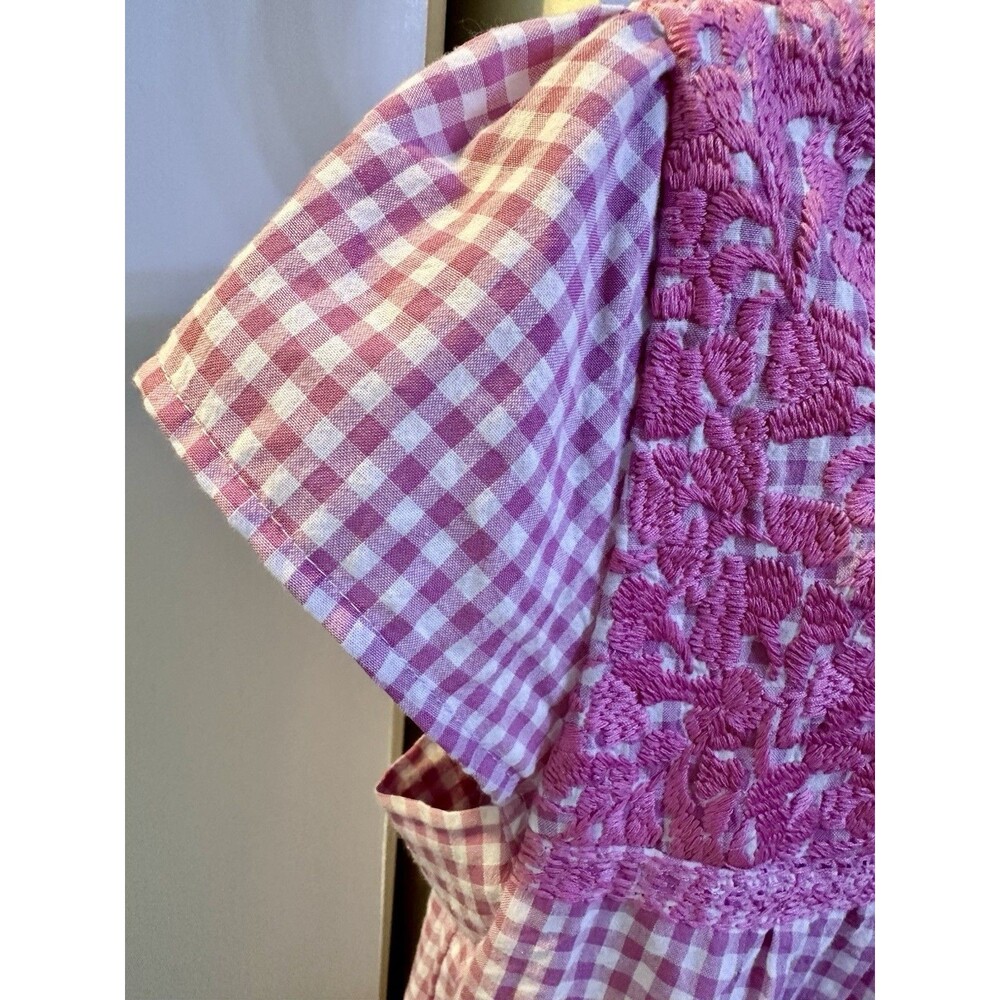 J Marie Pink Gingham Embroidered Charlotte Mini Dress, sz M, Preppy Summer Pink - Picture 2 of 9